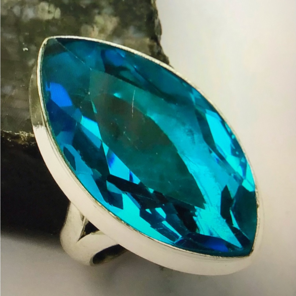 Blue Topaz Stamped 925 Sterling Silver Ring
